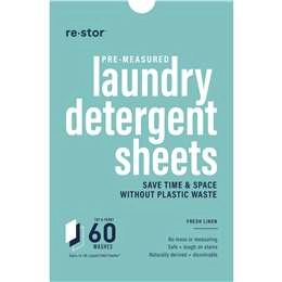 Restor Concentrated Laundry Detergent Sheets Fresh Linen 60 Pack