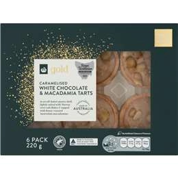 Woolworths Gold Caramel White Chocolate & Macadamia Tarts 6 Pack