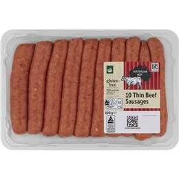 Woolworths 10 Thin Beef Sausages  600g