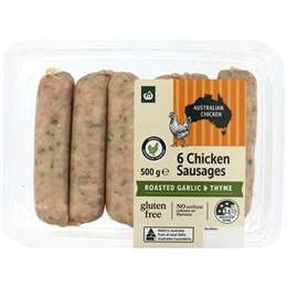 Woolworths 6 Chicken Sausage With Roasted Garlic & Thyme 500g