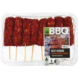 Woolworths Bbq Beef Kebabs Mild  450g