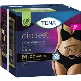 Tena Discreet Underwear Black Pants Medium 10 Pack