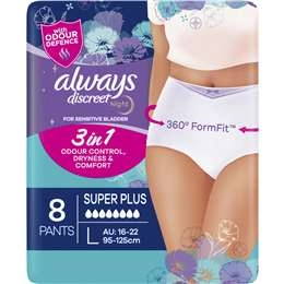 Always Discreet Incontinence Underwear Super Night Pant L 8 Pack