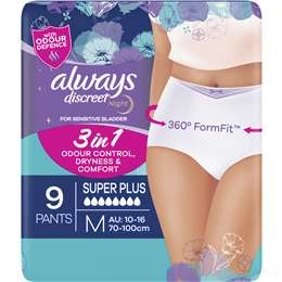 Always Discreet Incontinence Underwear Super Night Pant M 9 Pack