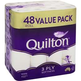 Quilton 3 Ply White Toilet Tissue  48 Pack