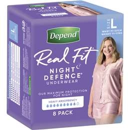 Depend Real Fit Night Defence Incontinence Underwear Women L 8 Pack