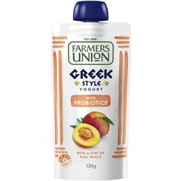 Farmers Union Greek Style Yoghurt Pouch Peach 130g