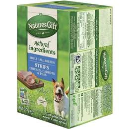 Nature's Gift Adult Wet Dog Food Strips Chicken Carrots & Peas 100g X 6 Pack