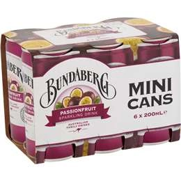 Bundaberg Passionfruit Sparkling Drink 200ml X6 Pack