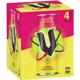 V Energy Raspberry Lemonade Guarana Energy Drink 250mlx 4pack