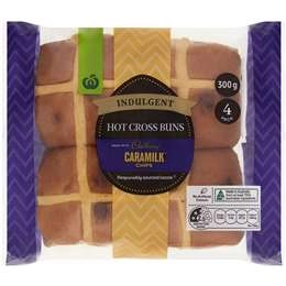 Woolworths Cadbury Caramilk Hot Cross Buns 4 Pack