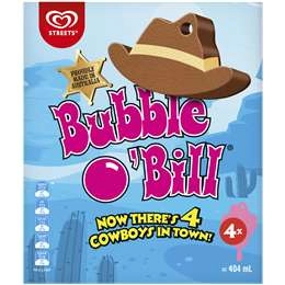 Bubble O Bill Frozen Dessert Sticks With Bubble Gum 4 Pack