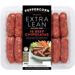 Peppercorn Extra Lean 16 Beef Chipolatas Extra Lean 450g