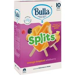 Bulla Splits Ice Cream Wildberry Orange Tropical 10 Pack