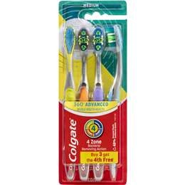 Colgate Toothbrush 360 Advanced Medium 4 Pack