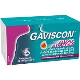 Gaviscon Dual Action Heartburn & Indigestion Mixed Berry Tabs 48 Pack