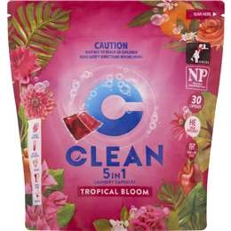 Clean 5 In 1 Laundry Capsules Tropical Bloom 30 Pack