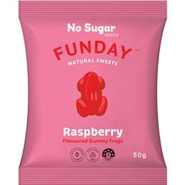 Funday Natural Sweets No Sugar Added Lollies Raspberry Gummy Frogs 50g