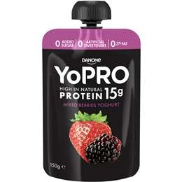 Yopro High Protein Yoghurt Pouch No Added Sugar Mixed Berries 150g