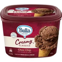 Bulla Creamy Classics Ice Cream Rich Choc Chip 2l Tub