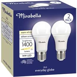 Mirabella Led Gls Es 14w 1400lm  Globe Warm White 2 Pack