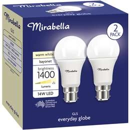 Mirabella Led Gls Bc 14w 1400lm Warm White 2 Pack