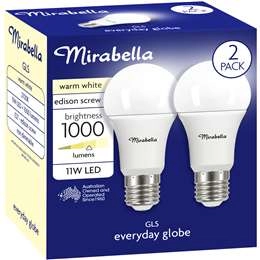 Mirabella Led Gls Es 11w 1000lm Warm White 2 Pack