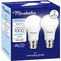 Mirabella Led Gls Bc 11w 1000lm Cool White 2 Pack