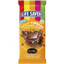 Darrell Lea Life Savers Fruit Tingles Milk Chocolate Block 160g