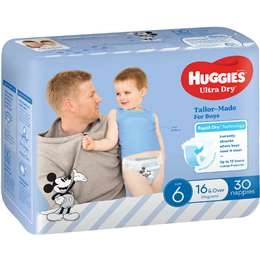 Huggies Ultra Dry Nappies Boys Size 6 (16kg+) 30 Pack