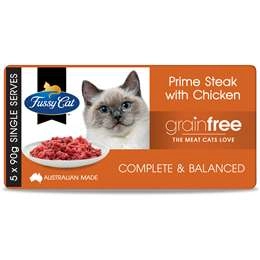 Fussy Cat Grain Free Adult Chilled Fresh Cat Food Steak Mince & Chicken 90g X5 Pack