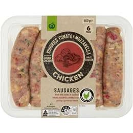 Woolworths Chicken Sausages With Sundried Tomato, Mozzarella & Parsley 500g