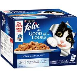 Felix Ocean Menus In Jelly Cat Food Tuna Salmon & Sardine 24 Pack