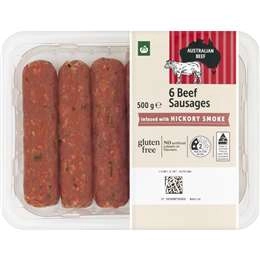 Woolworths Hickory Smoked Infused Beef Sausages 500g