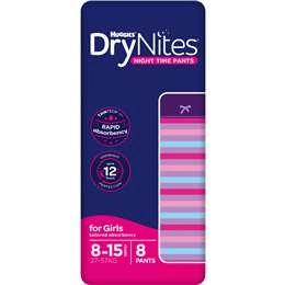 Huggies Drynites Night Time Pants For Girls 8-15 Years (27-57kg) 8 Pack