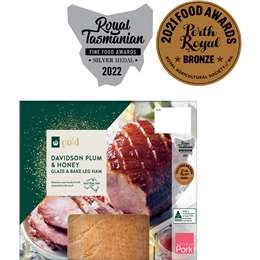 Woolworths Gold Davidson Plum & Honey Glaze & Bake Leg Ham 840g