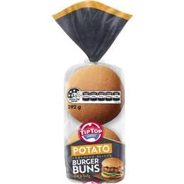 Tip Top Potato Burger Buns Bbq Bread Rolls Bakery 4 Pack