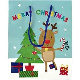 Christmas Gift Bag Fun Reindeer Medium Each