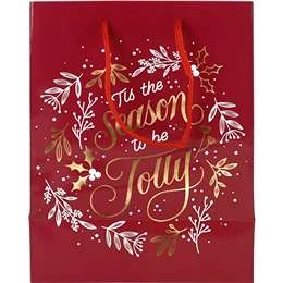 Christmas Gift Bag Red Jolly Medium Each