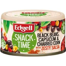 Edgell Snack Time Black Beans Charred & Capsicum With Zesty Salsa 70g