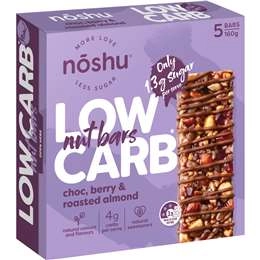 Noshu Low Carb Chocolate, Berry & Roasted Almond Nut Bars 5 Pack