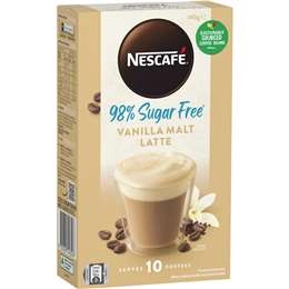 Nescafe 98% Sugar Free Vanilla Malt Latte Coffee Sachets 10 Pack