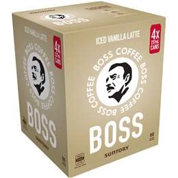 Suntory Boss Coffee Iced Vanilla Latte Cans 237ml X4 Pack