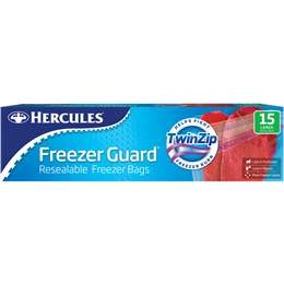 Hercules Freezer Guard Resealable Freezer Bags Twin Zip Large 15 Pack