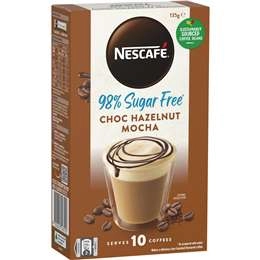 Nescafe 98% Sugar Free Choc Hazelnut Mocha Coffee Sachets 10 Pack