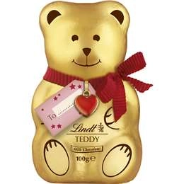 Lindt Milk Chocolate Teddy With Gold And Red Tag 100g