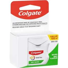 Colgate Dental Floss Waxed 100m Mint Flavour Each