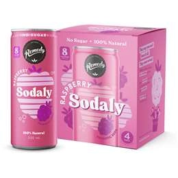 Remedy Raspberry Sodaly Prebiotic Soda No Sugar Cans 250ml X4 Pack