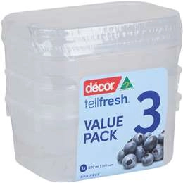 Decor Tellfresh Storer Oblong 500ml 3 Pack