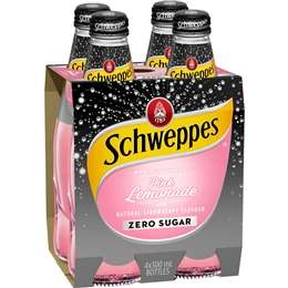 Schweppes Zero Sugar Pink Lemonade Soft Drink Bottles Glass Multipack 300ml X 4 Pack